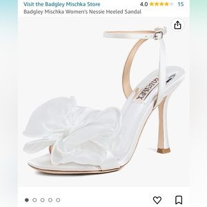 Badgley Mischka white satin heels
